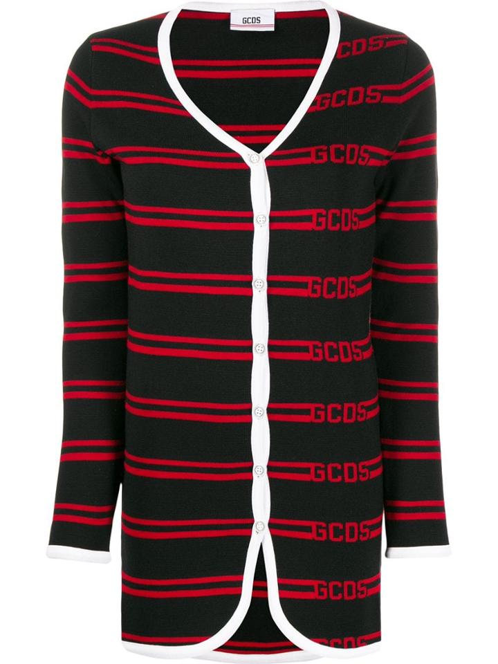 Gcds Striped Contrast-trimmed Cardigan - Black