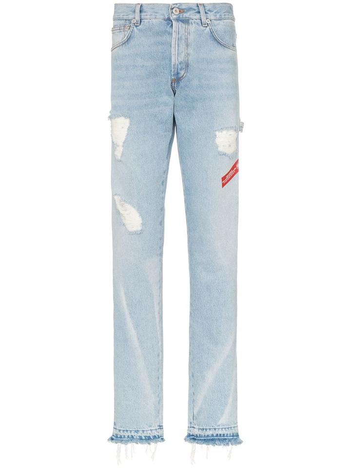 Heron Preston Distressed Logo Tape Jeans - Blue