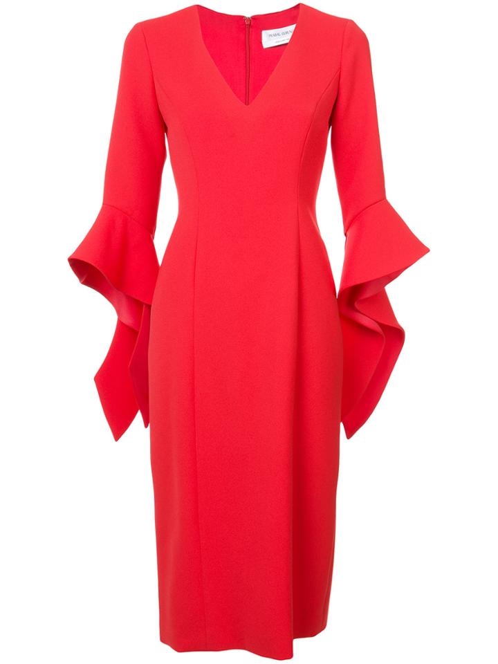 Prabal Gurung Ruffle Cuff V-neck Dress - Red