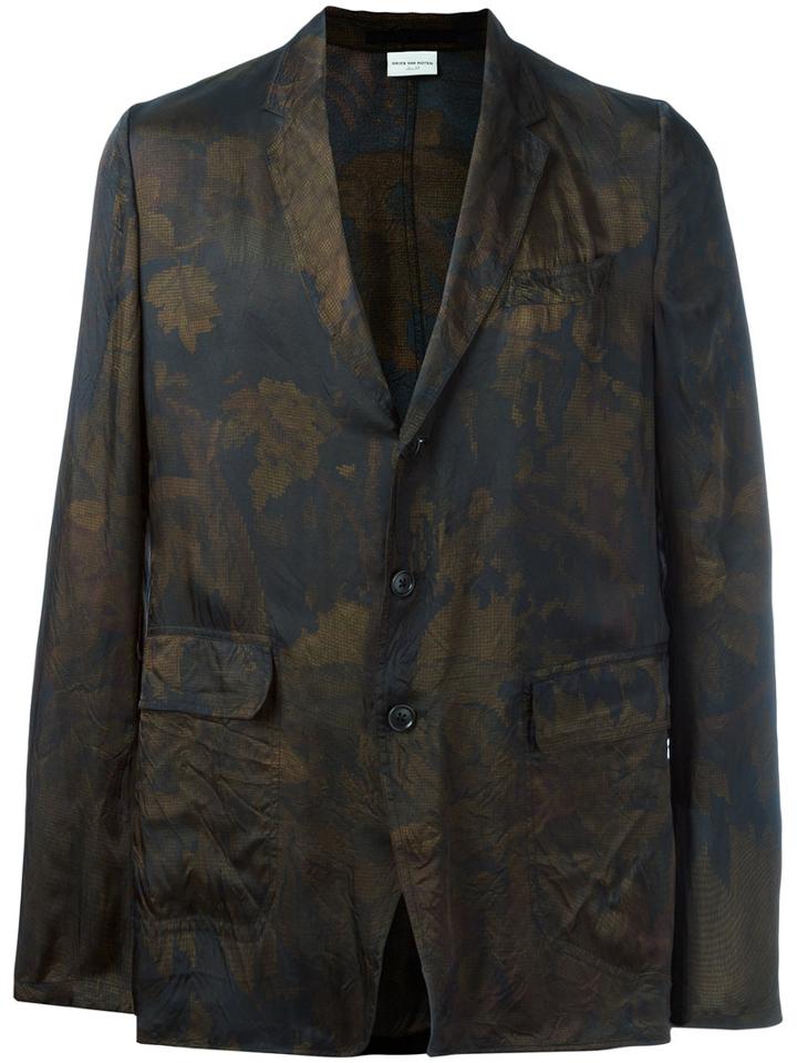Dries Van Noten Tonal Floral Print Blazer, Men's, Size: 50, Green, Viscose