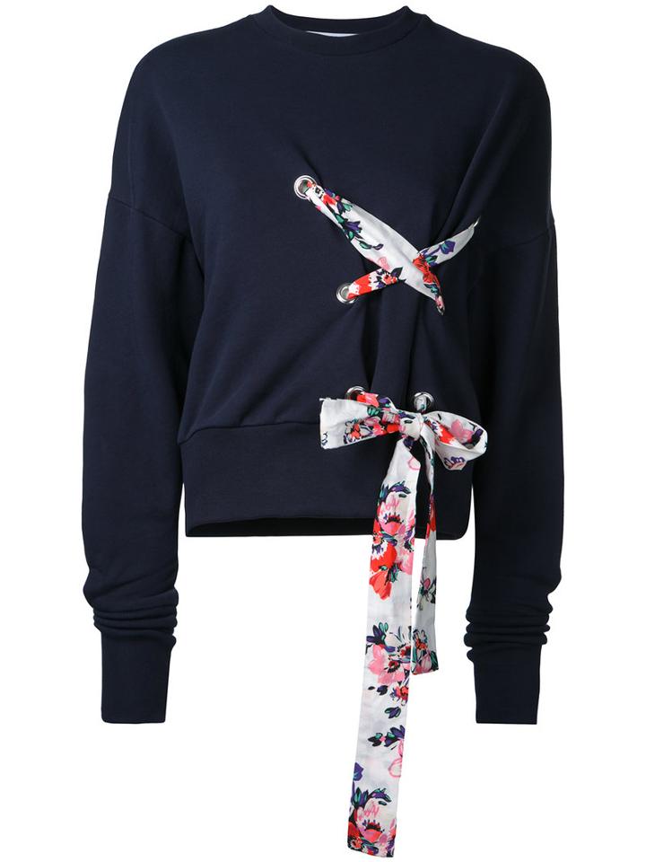 Msgm - Floral Ribbon-tie Sweatshirt - Women - Cotton - M, Blue, Cotton