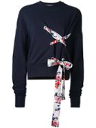 Msgm - Floral Ribbon-tie Sweatshirt - Women - Cotton - M, Blue, Cotton
