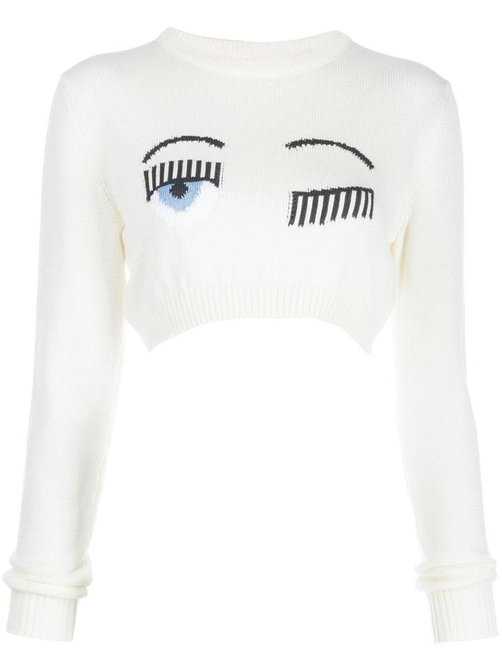 Chiara Ferragni Cropped Flirting Jumper - White