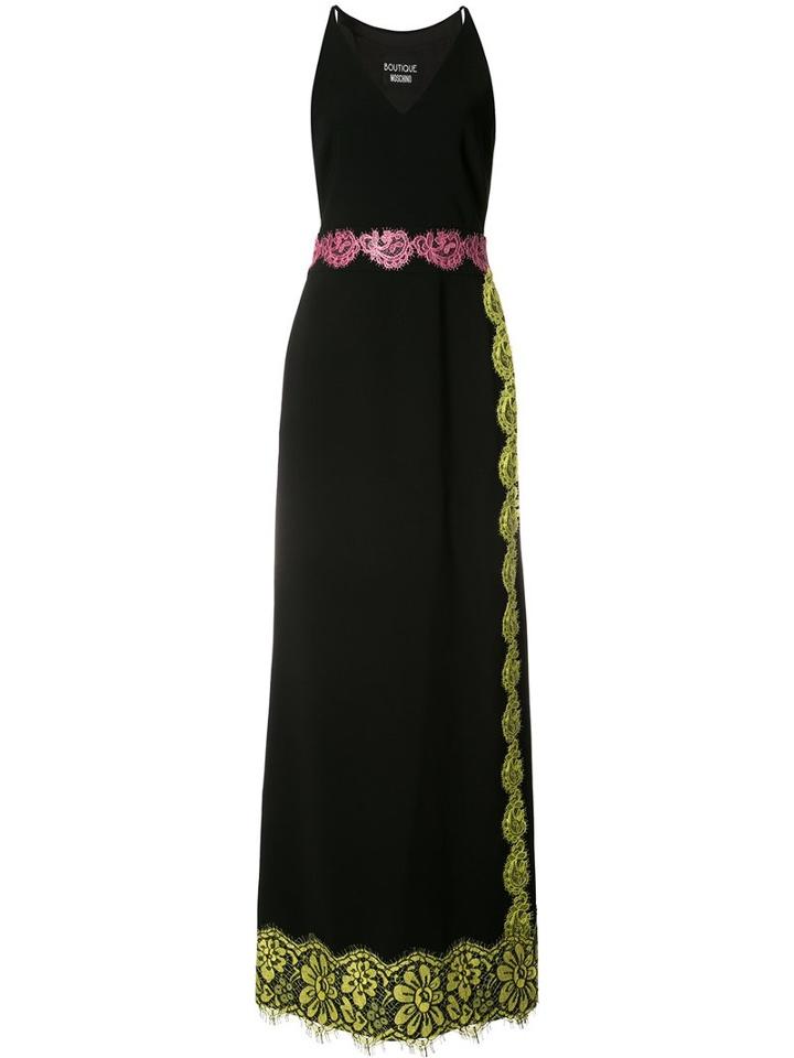 Boutique Moschino Floral Lace Trim Gown, Women's, Size: 40, Black, Polyester/triacetate/acetate