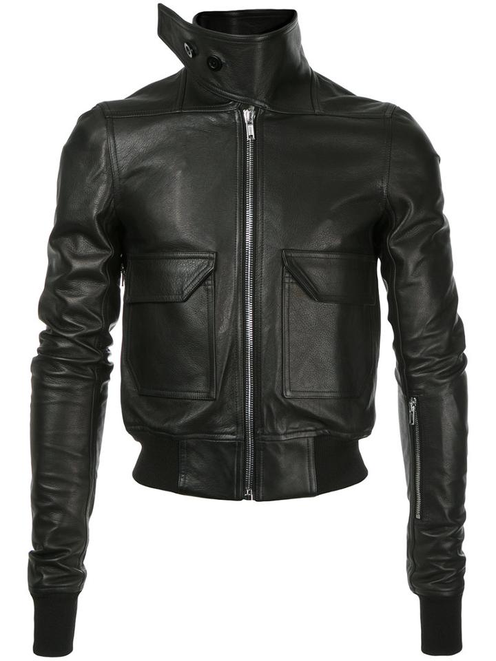 Rick Owens - Oblong Collar Bomber Jacket - Men - Cotton/calf Leather - 48, Black, Cotton/calf Leather