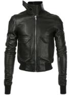Rick Owens - Oblong Collar Bomber Jacket - Men - Cotton/calf Leather - 48, Black, Cotton/calf Leather