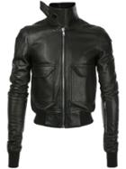 Rick Owens - Oblong Collar Bomber Jacket - Men - Cotton/calf Leather - 48, Black, Cotton/calf Leather