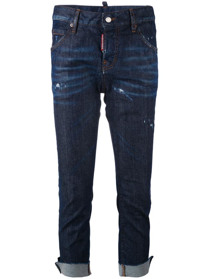 Jennifer Raw Edge Cropped Jeans - Women - Cotton/spandex/elastane - 36, Blue, Cotton/spandex/elastane, Dsquared2
