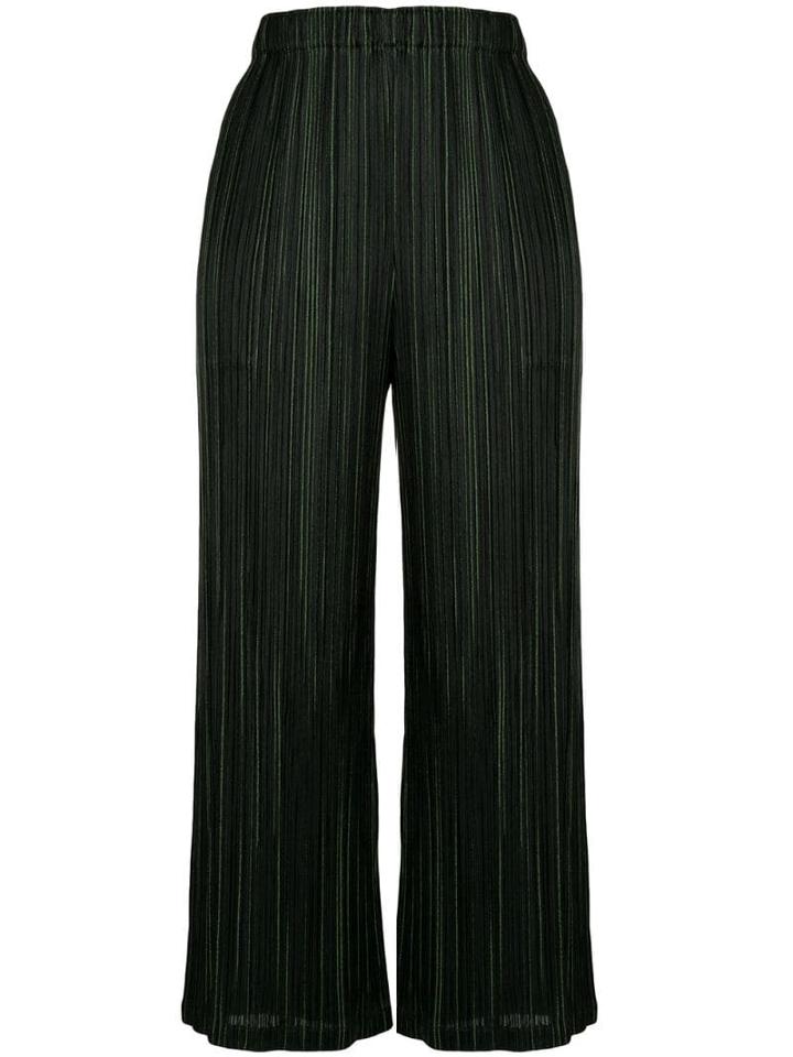 Pleats Please By Issey Miyake Pinstripe Cropped Trousers - Black