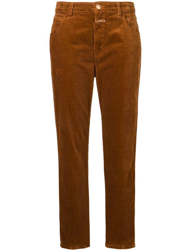 Closed Cropped Corduroy Trousers - Brown