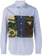 Sophnet. Camouflage Panel Long Sleeve Shirt, Men's, Size: Medium, Blue, Cotton