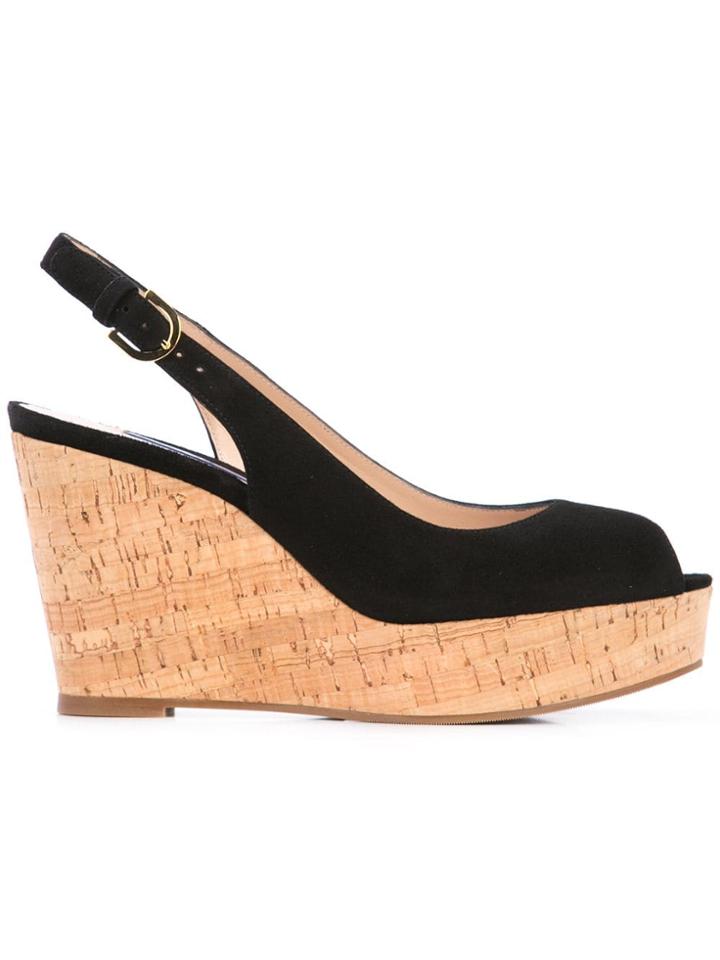 Stuart Weitzman Jean Wedge Sandals - Black
