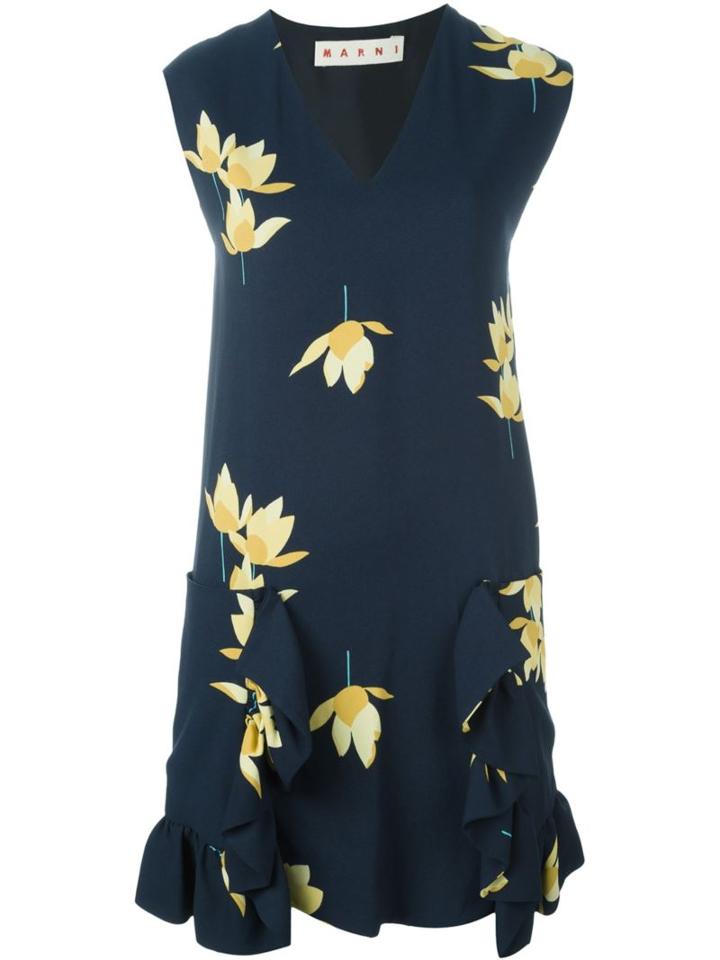 Marni 'dawntreader' Print Ruffled Dress, Women's, Size: 42, Blue, Viscose/silk