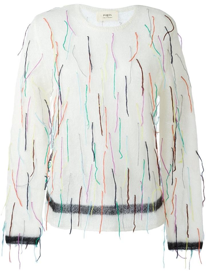 Ports 1961 Rainbow Fringed Jumper, Women's, Size: Medium, White, Silk/mohair/wool