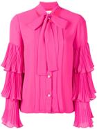 Edward Achour Paris Pleated Sleeves Shirt - Pink & Purple