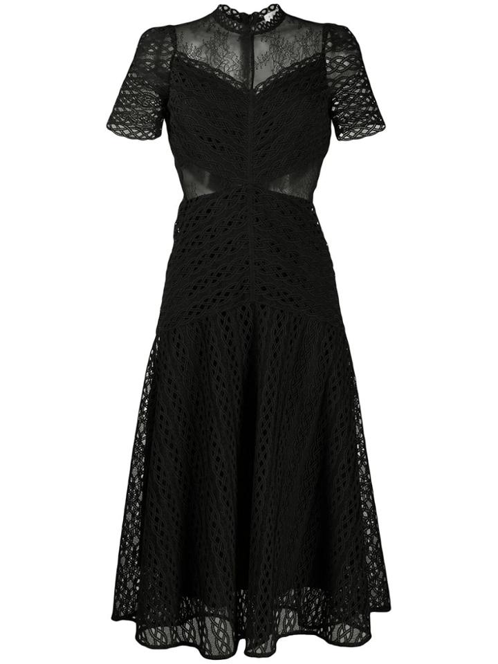 Sandro Paris Sheer Panel Lace Midi Dress - Black