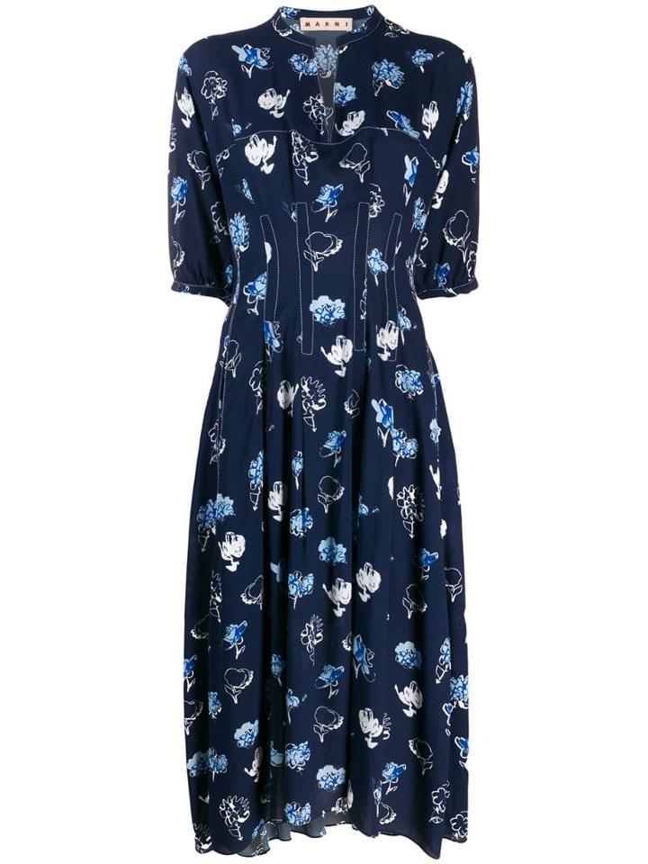 Marni Graphic Print Shirt Dress - Blue