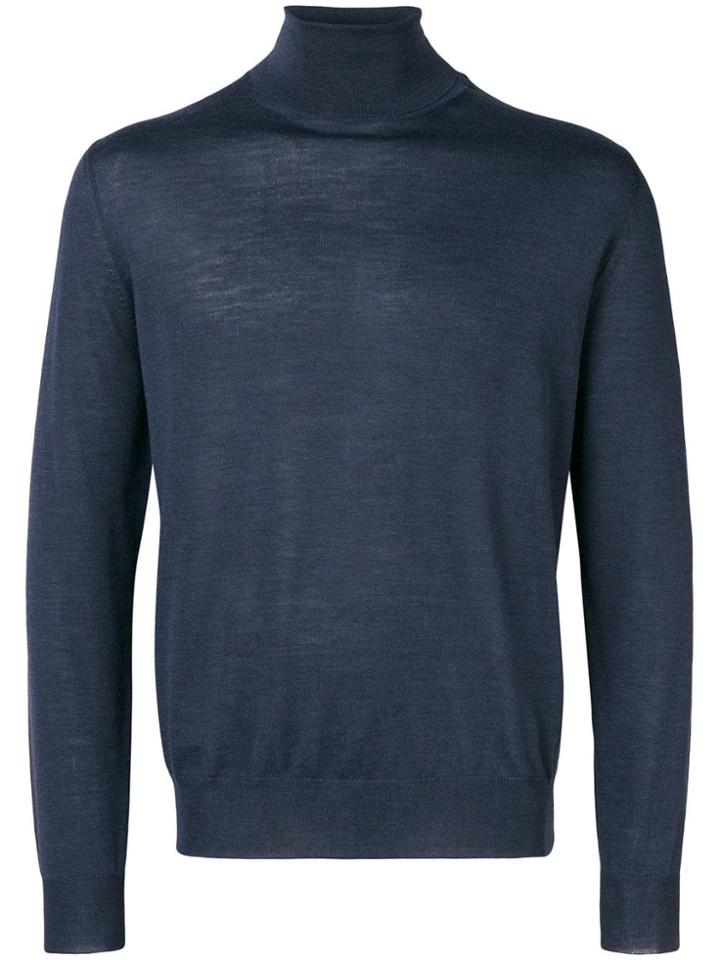 Canali Turtle-neck Fitted Sweater - Blue