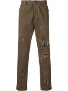White Sand Printed Slim-fit Trousers - Green