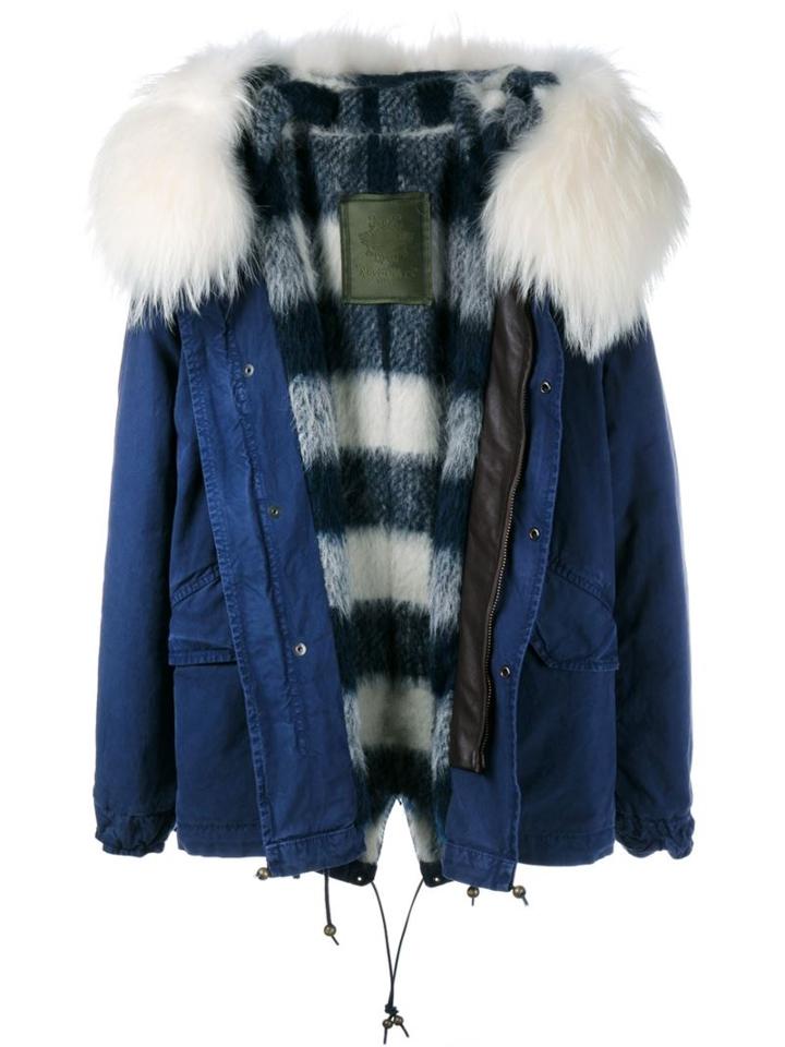 Mr & Mrs Italy Fur-trimmed Tartan Mini Parka