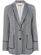 Michael Michael Kors Striped Blazer, Women's, Size: 2, Blue, Polyester/spandex/elastane