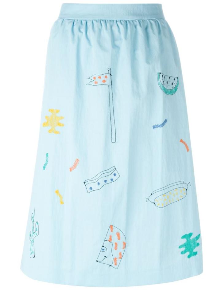 Jimi Roos Embroidered Graphics Skirt, Women's, Size: M, Blue, Cupro/cotton/polyamide