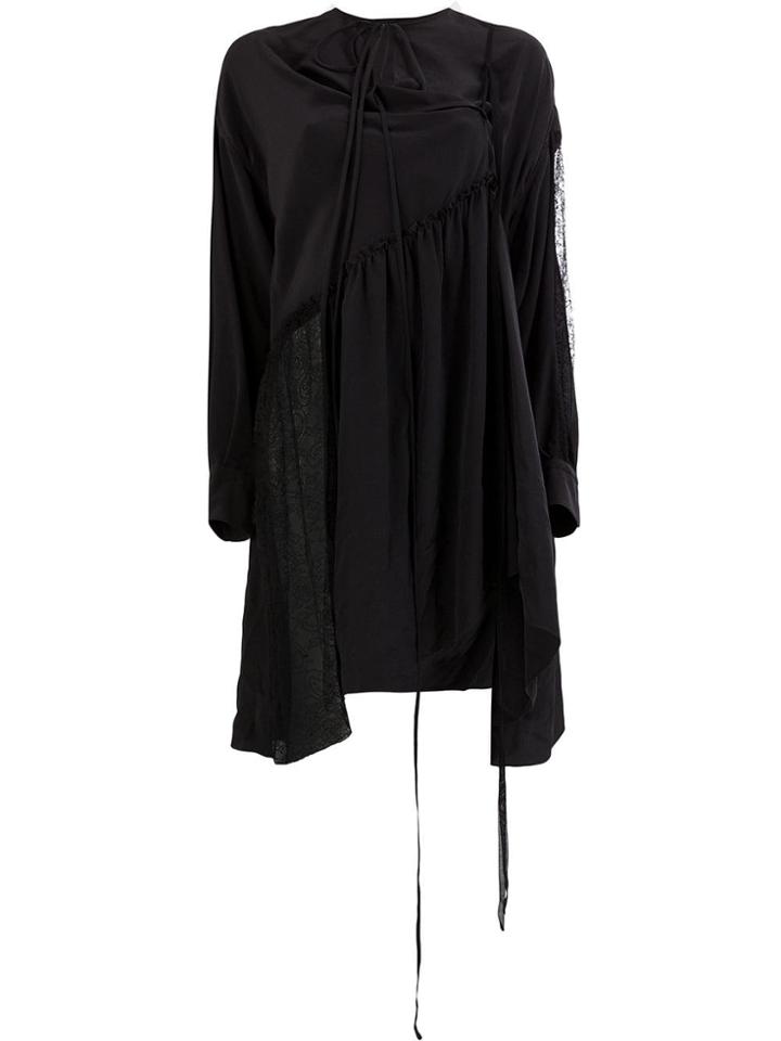 Vera Wang Ruched Lace Detailed Dress - Black