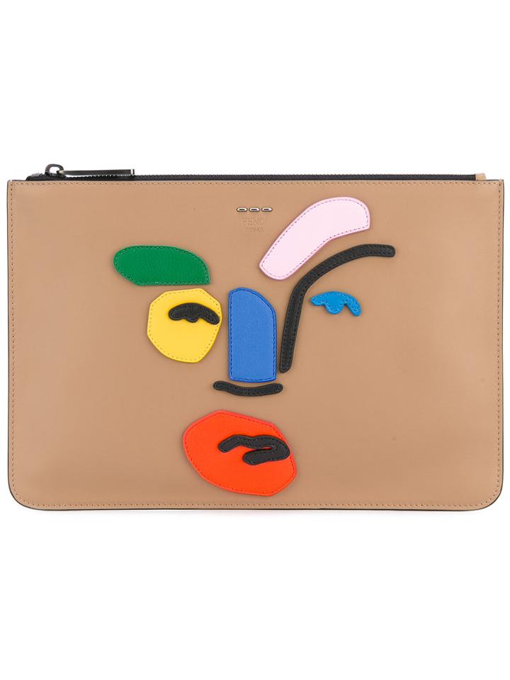 Fendi - Embellished Face Clutch - Men - Leather - One Size, Nude/neutrals, Leather