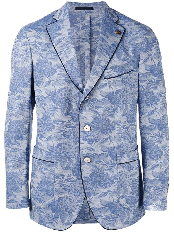Gabriele Pasini Jacquard Blazer, Men's, Size: 50, Blue, Cotton/spandex/elastane/viscose