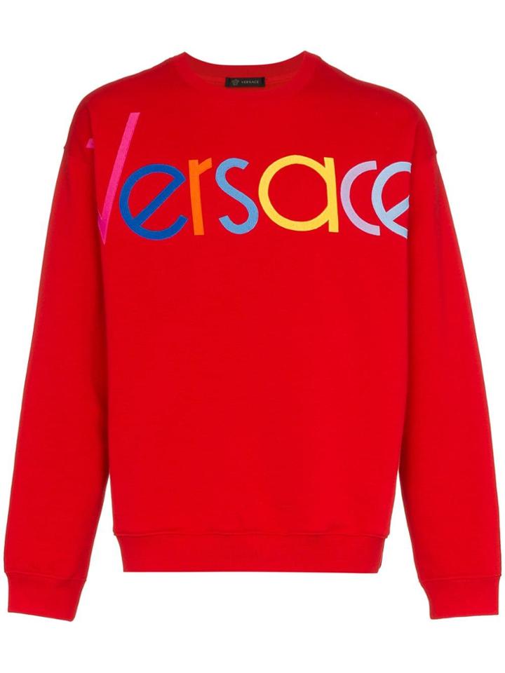Versace Red Logo Embroidered Jumper