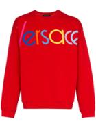 Versace Red Logo Embroidered Jumper