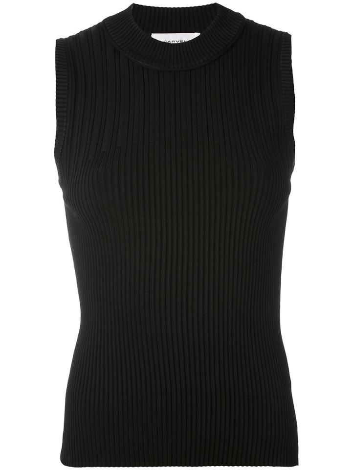 Carven - Ribbed Knit Top - Women - Nylon/spandex/elastane/viscose - L, Black, Nylon/spandex/elastane/viscose