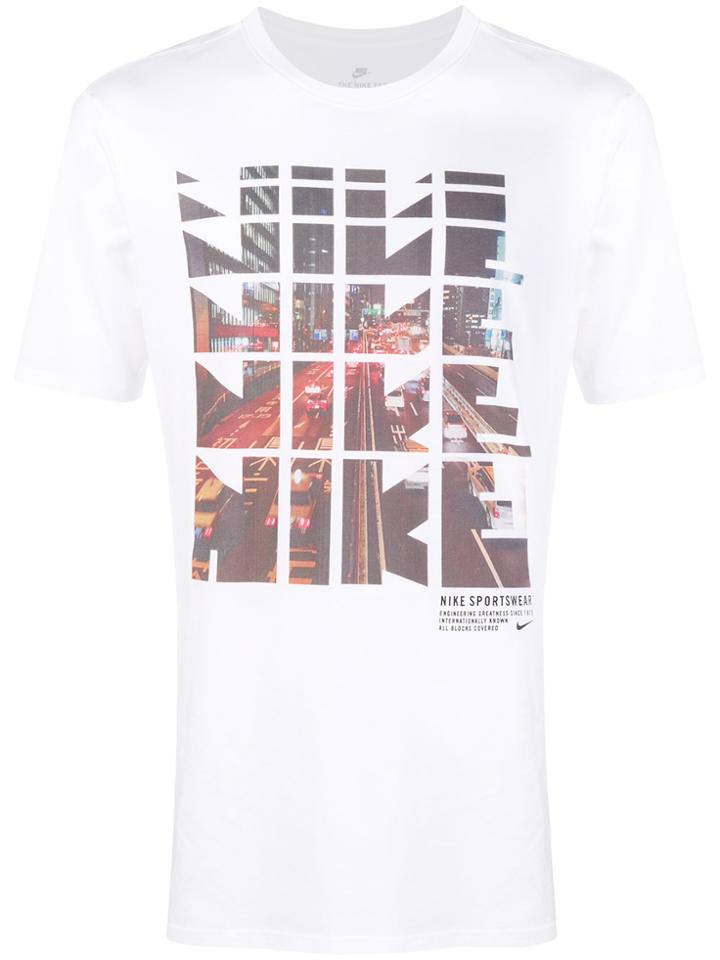 Nike Repeated Logo Cityscape Print T-shirt - White