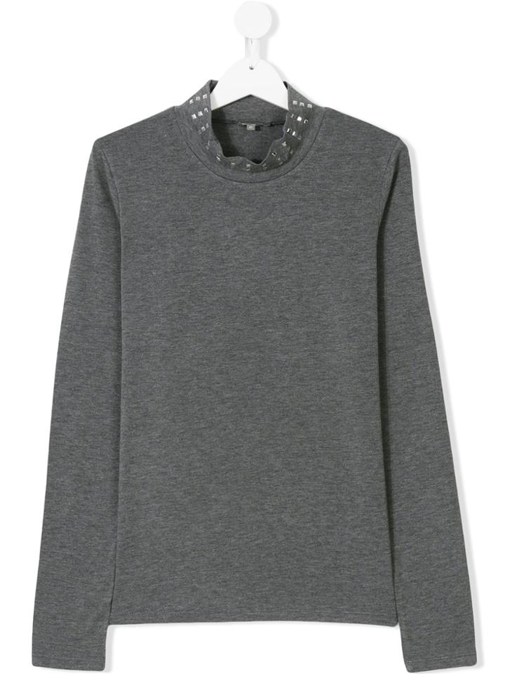 Miss Grant Kids Embellished Turtleneck Top - Grey