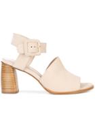 Stuart Weitzman Covered Buckle Wooden Heel Mule Sandal - Nude &