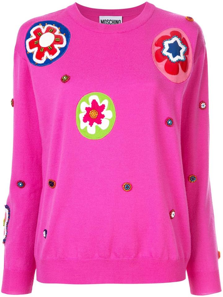 Moschino Floral Appliqué Sweater - Pink