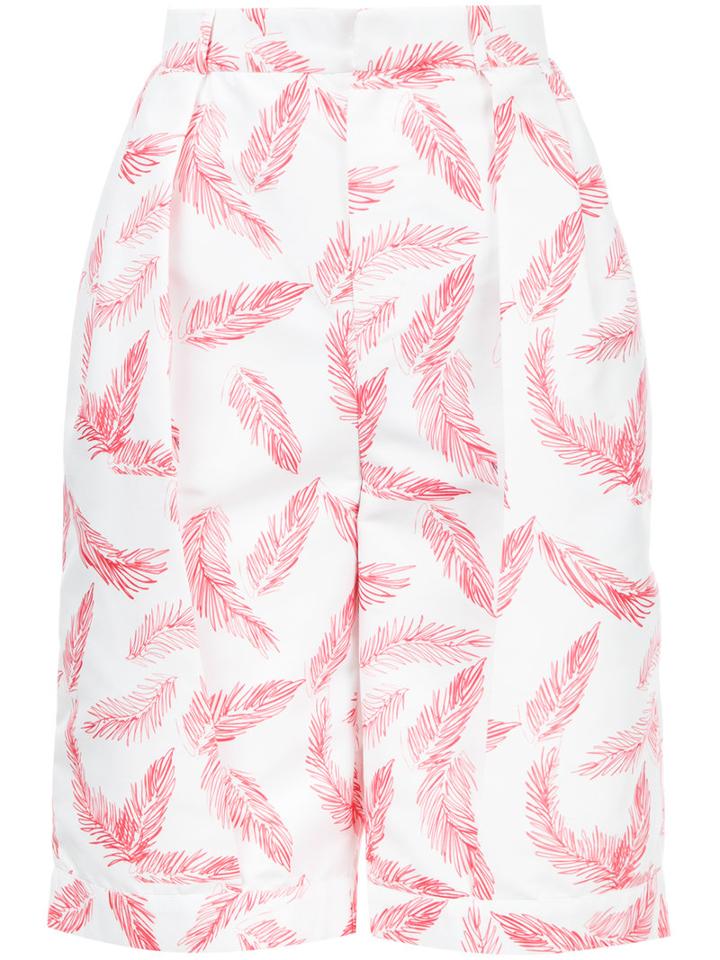 Dalood - Feather Print Oversized Shorts - Women - Silk/polyester - 34, White, Silk/polyester