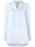 Michael Michael Kors Ribbed Trim Blouse, Women's, Size: Medium, Blue, Cotton/polyester