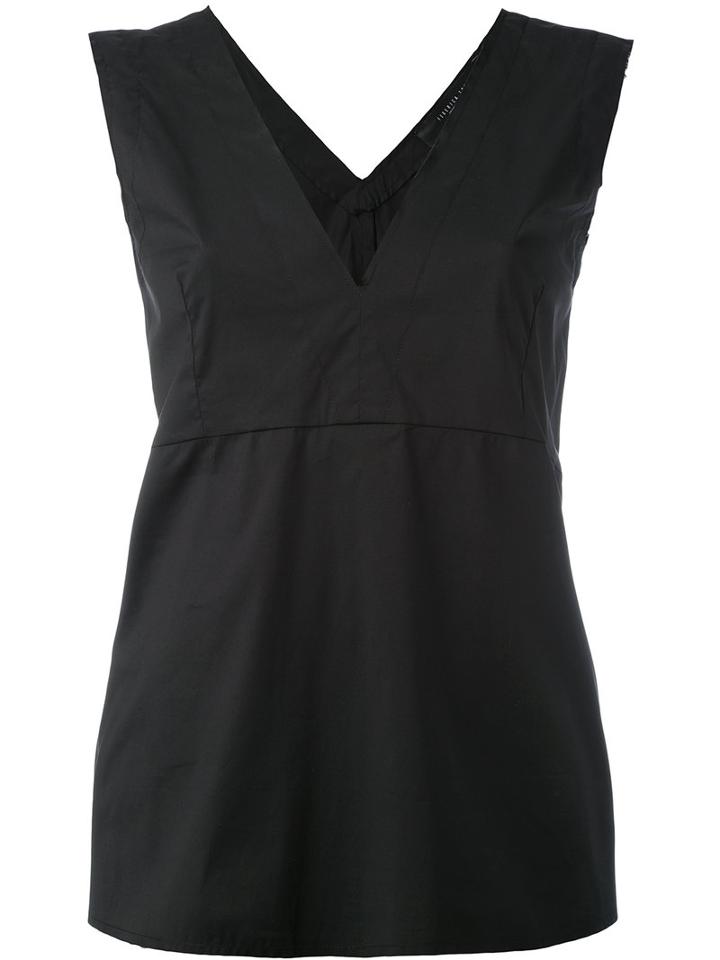 Federica Tosi - Sleeveless V-neck Top - Women - Cotton/polyamide/spandex/elastane - Xs, Black, Cotton/polyamide/spandex/elastane