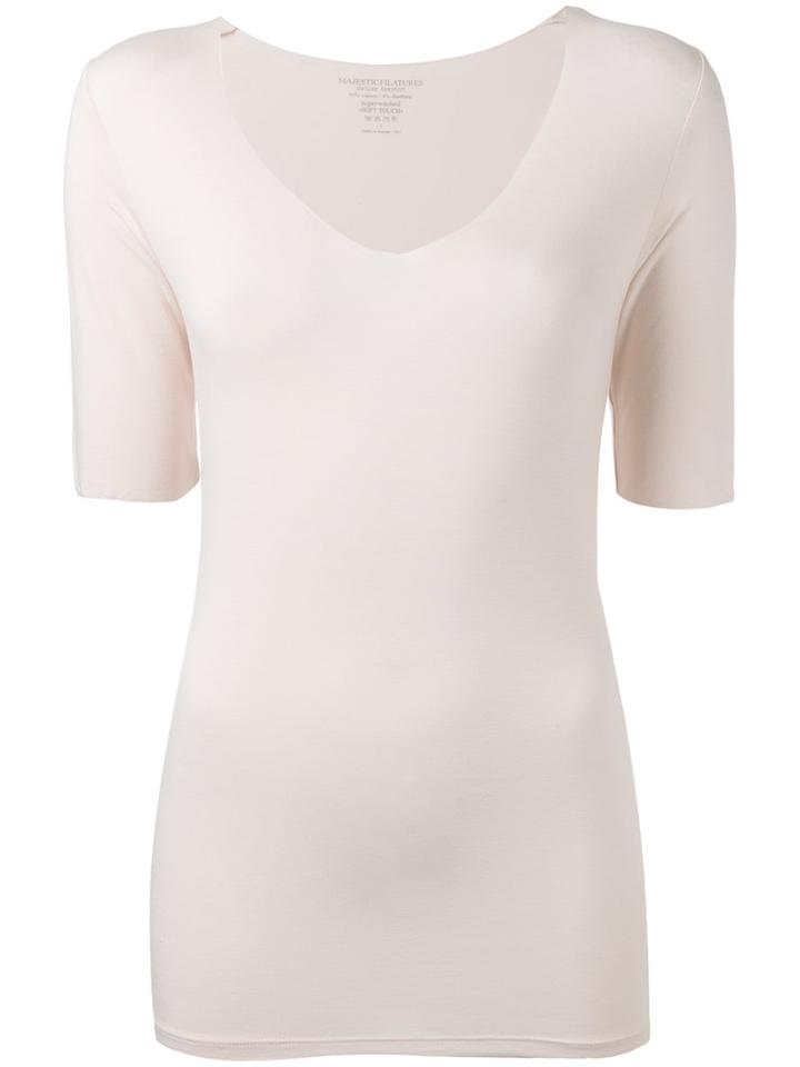 Majestic Filatures - V-neck Slim-fit Blouse - Women - Spandex/elastane/viscose - 2, Pink/purple, Spandex/elastane/viscose