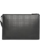 Burberry Perforated Check Leather Zip Pouch - Black