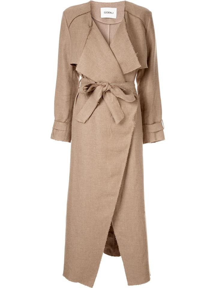 Goen.j Frayed Edges Coat - Brown