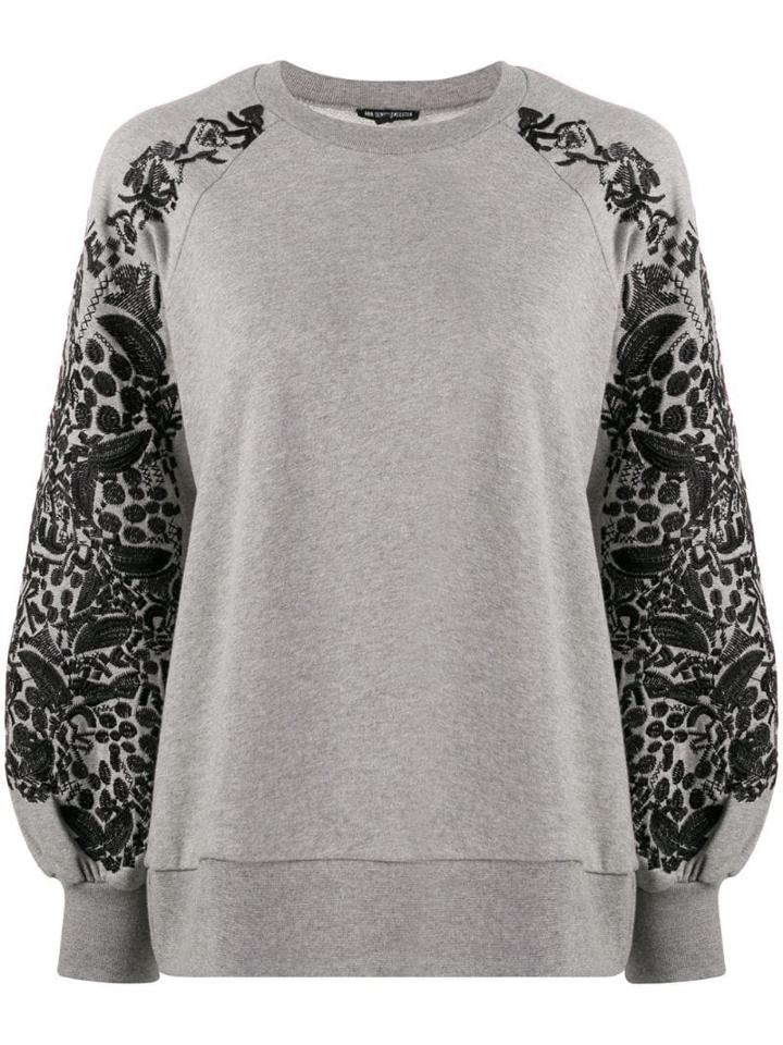 Ann Demeulemeester Floral Embroidered Sleeve Sweatshirt - Grey