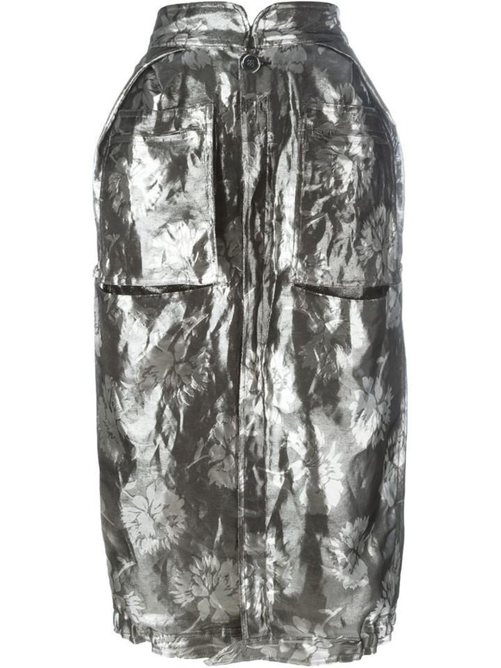 Maison Margiela Floral Jacquard Skirt, Women's, Size: 40, Grey, Spandex/elastane/silk/metallic Fibre/polyester