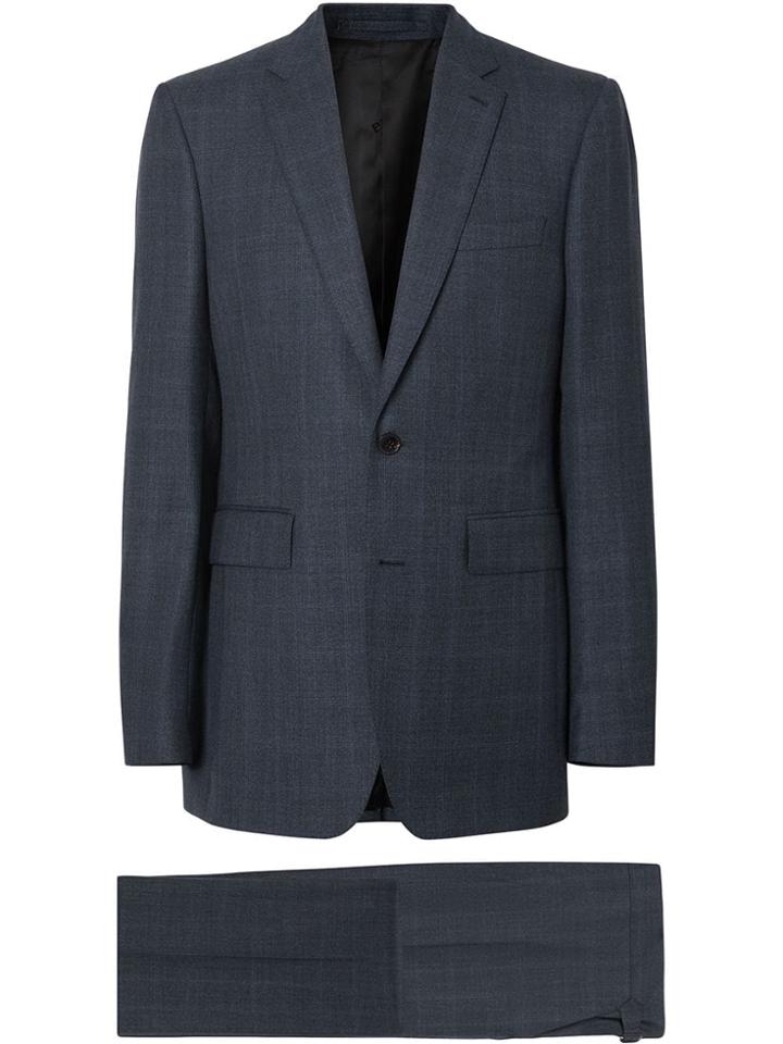 Burberry Classic Fit Windowpane Check Wool Suit - Blue