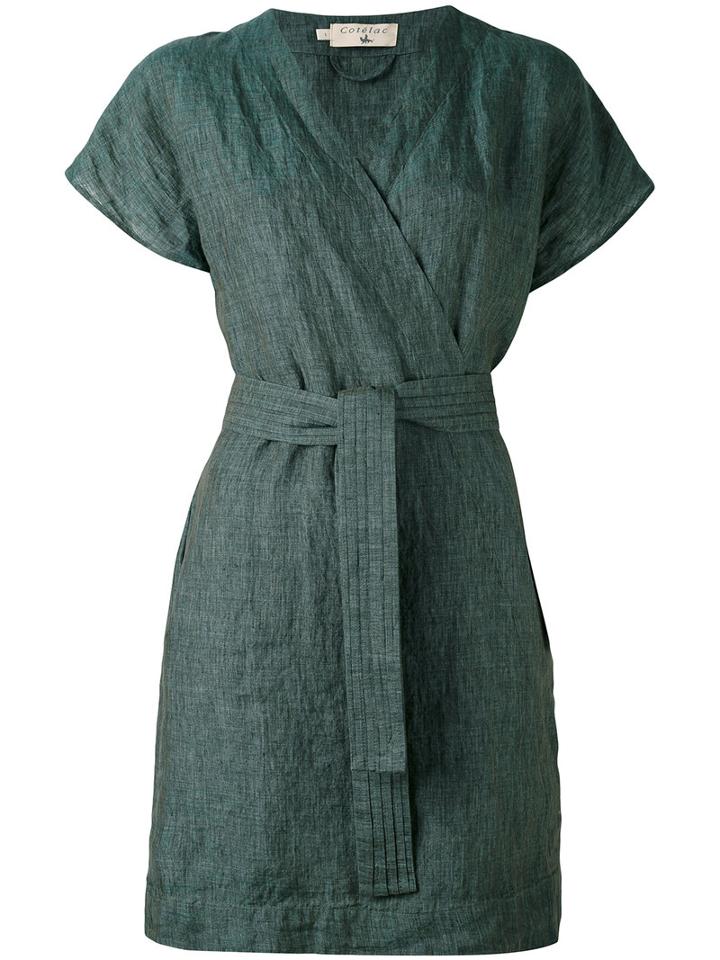 Cotélac - Drawstring Wrap Dress - Women - Linen/flax - 1, Green, Linen/flax