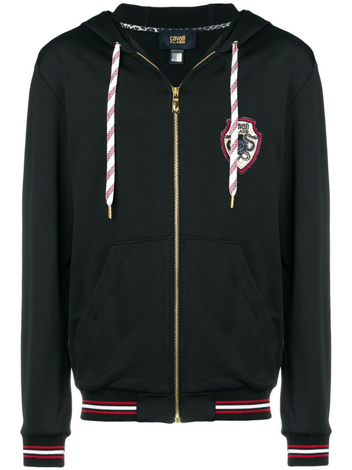 Cavalli Class Logo Patch Zipped Hoodie - Black