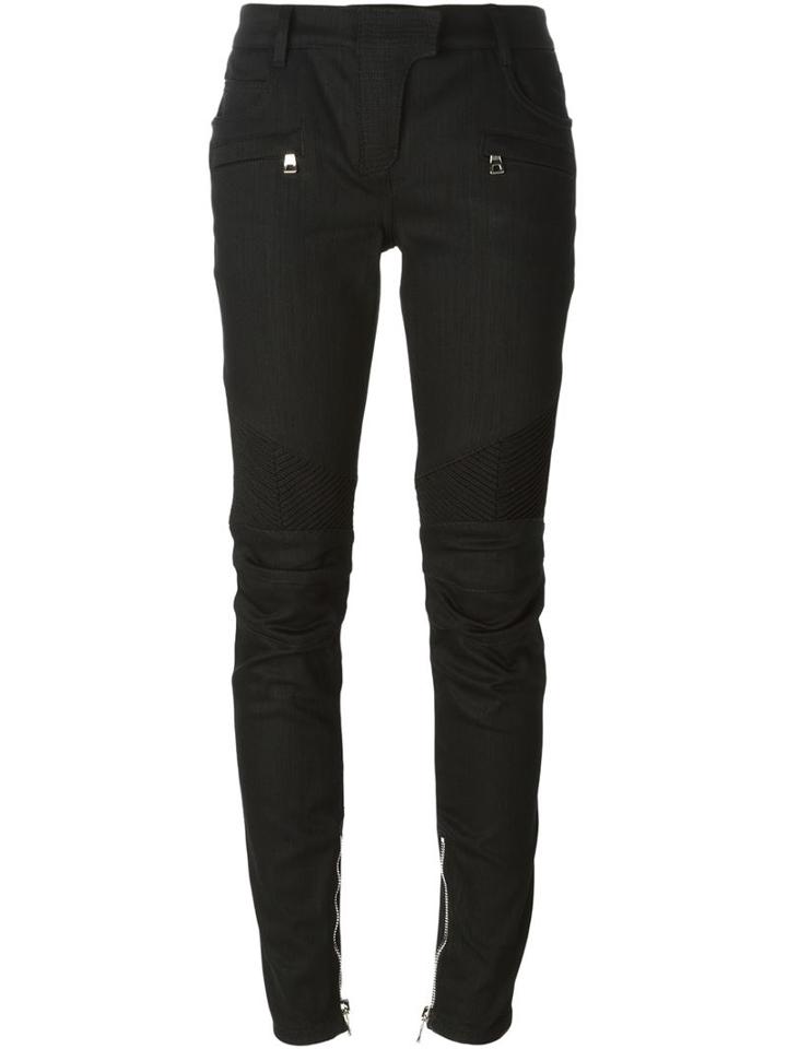Balmain Biker Skinny Trousers, Women's, Size: 36, Black, Cotton/spandex/elastane