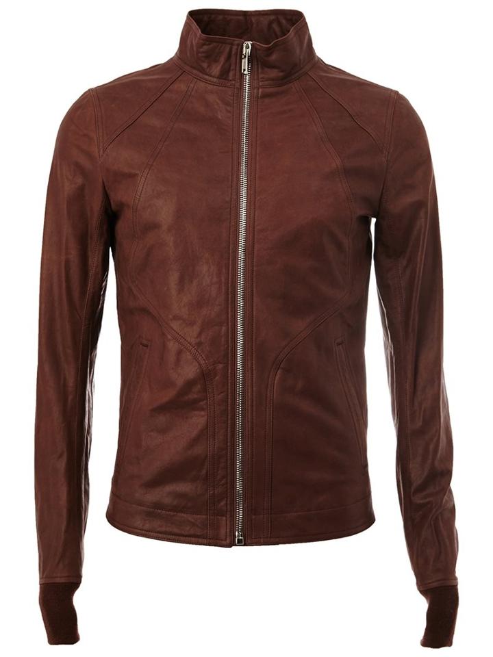 Rick Owens Funnel Neck Jacket, Men's, Size: 50, Brown, Cotton/calf Leather/cupro/virgin Wool