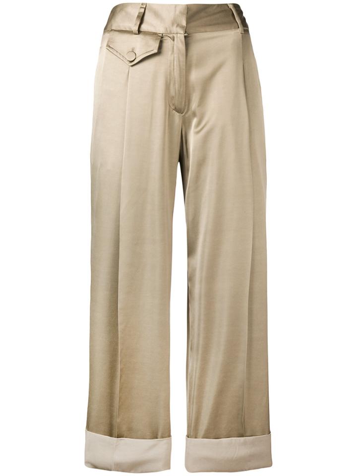Maison Flaneur Metallic Straight-leg Trousers - Nude & Neutrals